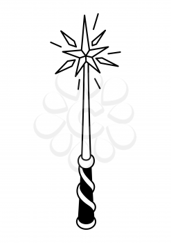 Magic wand. Mystic, alchemy, spirituality, tattoo art. Isolated vector illustration Black and white simbol