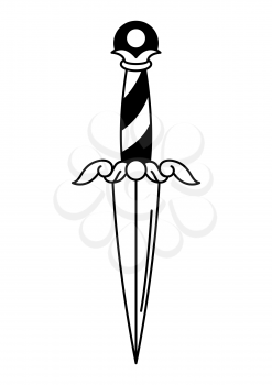 Ancient dagger. Decorative tattoo art. Isolated vector illustration. Black and white image.