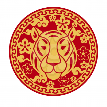 Illustration of tiger oriental symbol of 2022. Happy Chinese New Year lunar calendar animal. Asian tradition element.