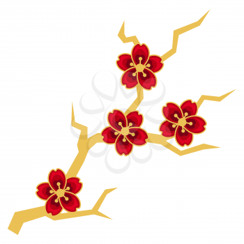 Illustration of blossoming sakura branch. Decorative oriental symbol for design of cards and invitations. Asian tradition element.