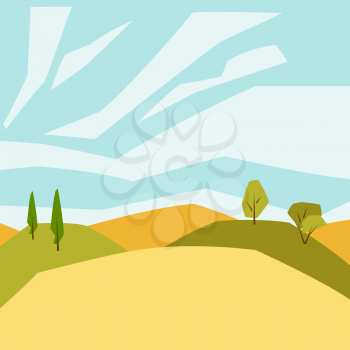 Autumn landscape with trees and hills. Seasonal nature background.