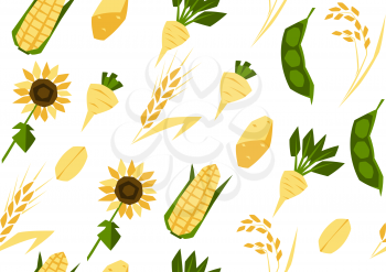 Seamless pattern with agricultural crops. Harvesting background. Vegetables and cereals.