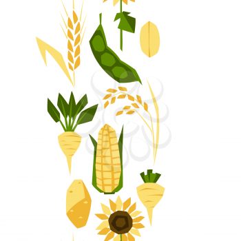 Seamless pattern with agricultural crops. Harvesting background. Vegetables and cereals.