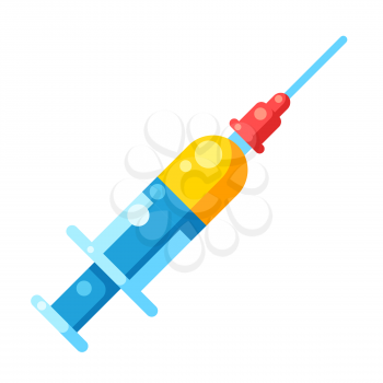 Illustration of injection syringe. Health care and protection. Medical icon isolated on white background.