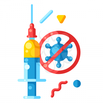 Vaccination concept illustration. Immunization items. Health care and protection from virus. Medical and scientific industry.