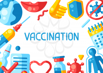 Vaccination concept background with vaccine icons. Immunization items. Health care and protection from virus. Medical and scientific industry.