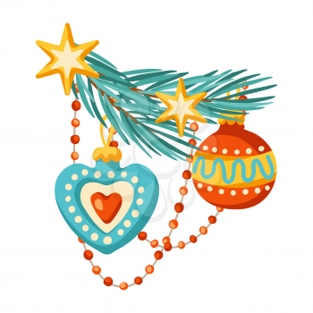 Merry Christmas decoration design. Holiday illustration in vintage style. Happy New Year celebration.