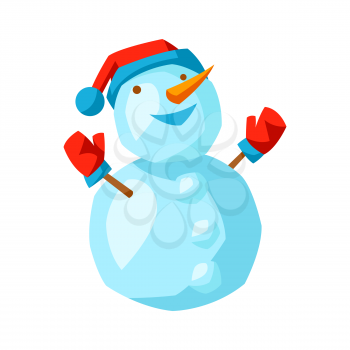Merry Christmas illustration of snowman. Holiday icon in cartoon style. Happy celebration.