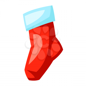 Merry Christmas illustration of sock. Holiday icon in cartoon style. Happy celebration.