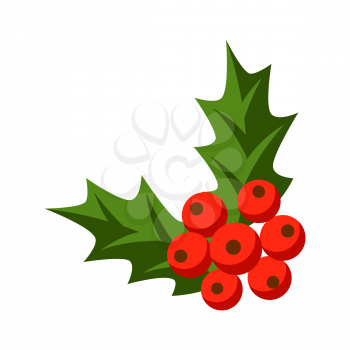 Merry Christmas illustration of holly branch. Holiday icon in cartoon style. Happy celebration.