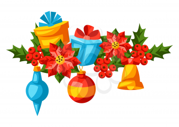 Merry Christmas decoration design. Holiday illustration in cartoon style. Happy celebration.