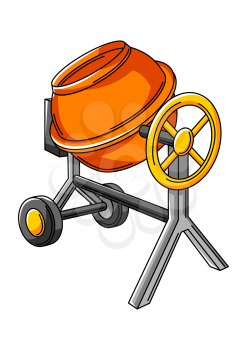 Illustration of concrete mixer. Housing construction item. Industrial repair or building symbol.
