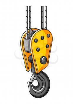 Illustration of crane hook. Housing construction item. Industrial repair or building symbol.