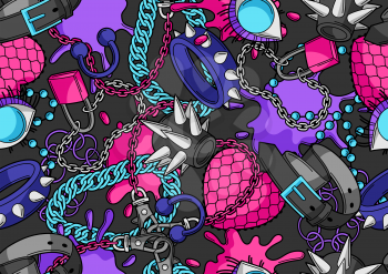 Seamless pattern with youth subculture symbols. Teenage creative illustration. Fashion jewelry and necklaces in cartoon style.
