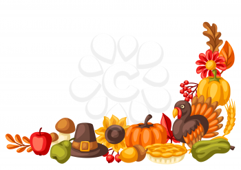 Happy Thanksgiving Day decoretions. Design with holiday objects. Celebration traditional symbols.