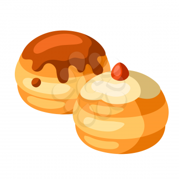 Illustration of donuts. Happy Hanukkah holiday icon in cartoon style. Celebration traditional symbol.