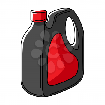 Illustration of car plastic canister with oil. Auto center repair item. Business icon. Transport service image for advertising.