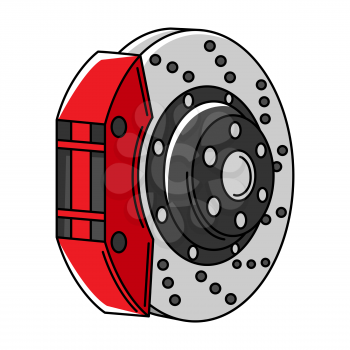 Illustration of car brake disk. Auto center repair item. Business icon. Transport service image for advertising.