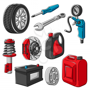 Set of car service objects illustration. Auto center repair and transport items. Business icons.