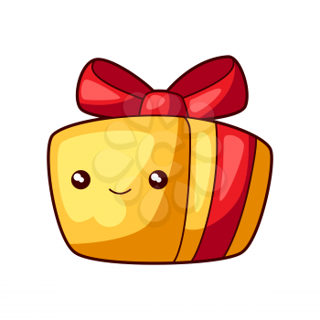 Illustration of funny gift box. Sweet Merry Christmas item. Cute symbol in cartoon style.