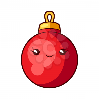 Illustration of funny decoration ball. Sweet Merry Christmas item. Cute symbol in cartoon style.