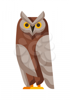 Illustration of stylized owl. Image of wild bird in simple style. Vector icon.