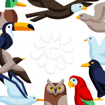 Background with stylized birds. Image of wild birds in simple style. Vector icons.