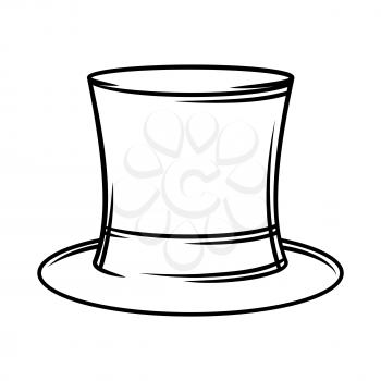 Illustration of cylinder hat. Black and white stylized picture. Icon for design and decoration.