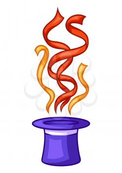 Magician cylinder from which belts fly out. Trick or magic illustration. Cartoon stylized picture.