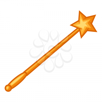 Magician wand with star. Trick or magic illustration. Cartoon stylized picture.