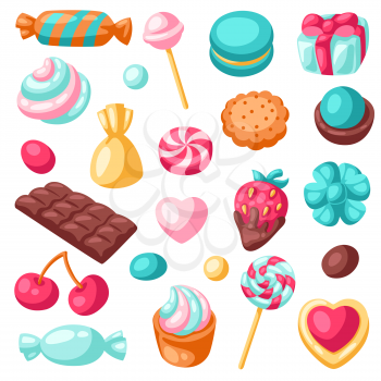 Set of colorful various candies and sweets. Confectionery or bakery stylized illustration.