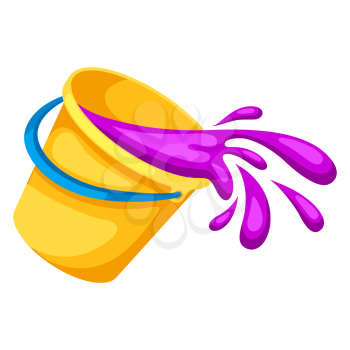 Illustration of buckets with paint. Image for Happy Holi. For design and decoration.