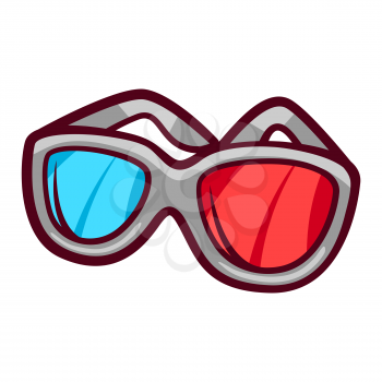 Illustration of 3d glasses in cartoon style. Cute funny object. Symbol in comic style.