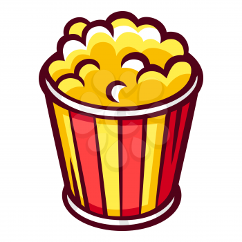 Illustration of popcorn. Food item for bars, restaurants and shops. Icon or promotional image.
