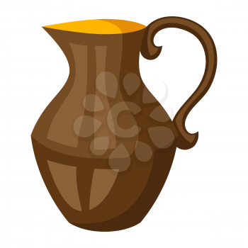 Happy Hanukkah illustration of clay jug. Holiday icon in cartoon style.