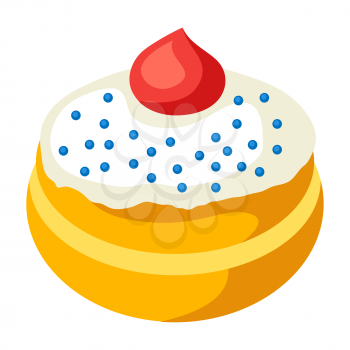 Illustration of donut. Food item for bars, restaurants and shops. Icon or promotional image.