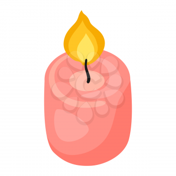 Illustration of burning pink candle. Icon for design and decoration.