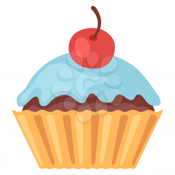 Illustration of cupcake. Food item for bars, restaurants and shops. Icon or promotional image.