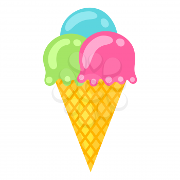 Illustration of ice cream cone. Food item for bars, restaurants and shops. Icon or promotional image.