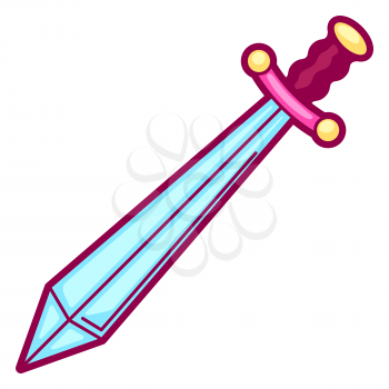 Illustration of sword in cartoon style. Cute funny object. Symbol in comic style.