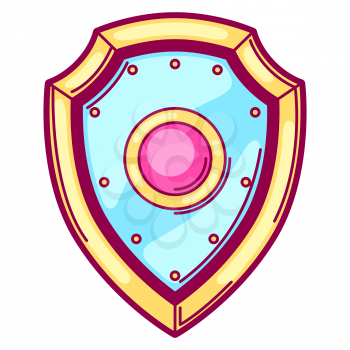Illustration of shield in cartoon style. Cute funny object. Symbol in comic style.