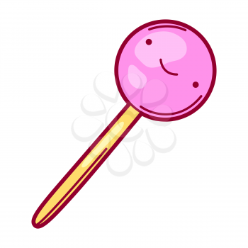 Illustration of lolipop in cartoon style. Cute funny character. Symbol in comic style.