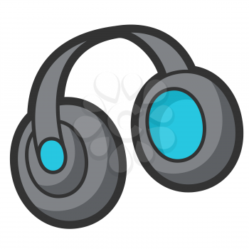 Illustration of headphones in cartoon style. Cute funny object. Symbol in comic style.
