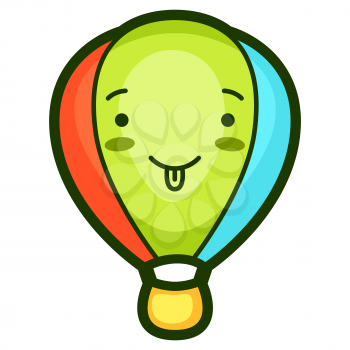 Illustration of hot air balloon in cartoon style. Cute funny character. Symbol in comic style.