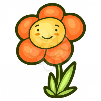 Illustration of flower in cartoon style. Cute funny character. Symbol in comic style.