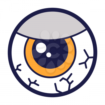 Illustration of eye in cartoon style. Happy Halloween angry object. Symbol of holiday in comic style.