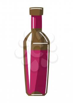 Illustration of bottle with red wine. Icon for bars and restaurants. Abstract stylized image.