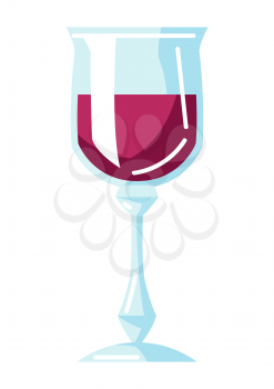Illustration of glass goblet with red wine. Icon for bars and restaurants. Abstract stylized image.