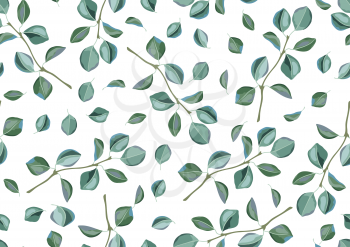Seamless pattern with poplar branches and green leaves. Spring or summer stylized foliage. Seasonal illustration.