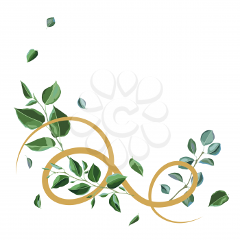 Decoration with branches and green leaves. Spring or summer stylized foliage. Seasonal illustration.